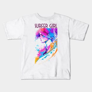 surfer girl, beach surf, wave riding, v2 Kids T-Shirt